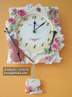 นาฬิกาตกแต่งบ้าน รูปทรงเครื่องดนตรีคลาสสิค ประดับด้วยดอกกุหลาบ