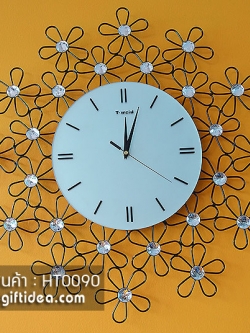 นาฬิกาแขวนผนังสวยๆเก๋ๆ รูปดอกไม้ประดับคริสตัลขาว