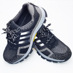 รองเท้าเซฟตี้ ผ้าใบ สีเทา รุ่น 3 แถบ