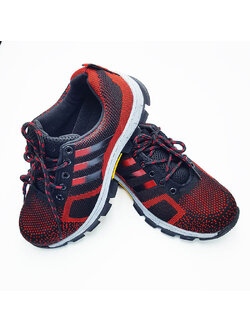 รองเท้าเซฟตี้ ผ้าใบ สีแดง รุ่น 3 แถบ