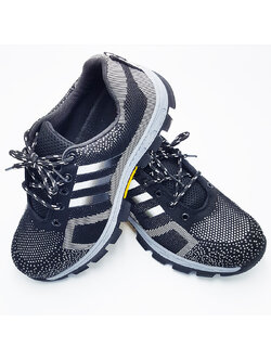 รองเท้าเซฟตี้ ผ้าใบ สีเทา รุ่น 3 แถบ