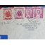 s3471-ซองจดหมายเก่า BANGKOK-Copenhagen DENMARK ติดแสตมป์พระรูป ร.9 THAILAND ปี 2494, พระนเรศวร 2498 (ราคาหน้าดวง รวม 3 บาท 90 สตางค์) มีตราประทับ ไปรษณีย์กลาง 1957 พ.ศ.2500 มีกระดาษไส้ในสีเหลือง