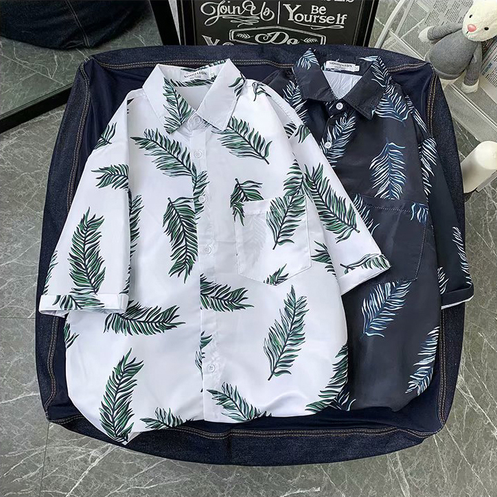 ✅ ลดล้างสต๊อค (S17 ลายขนนก) เสื้อเชิ้ตแขนสั้น Shirt แฟชั่น เสื้อเที่ยว M L XL XXL 2XL