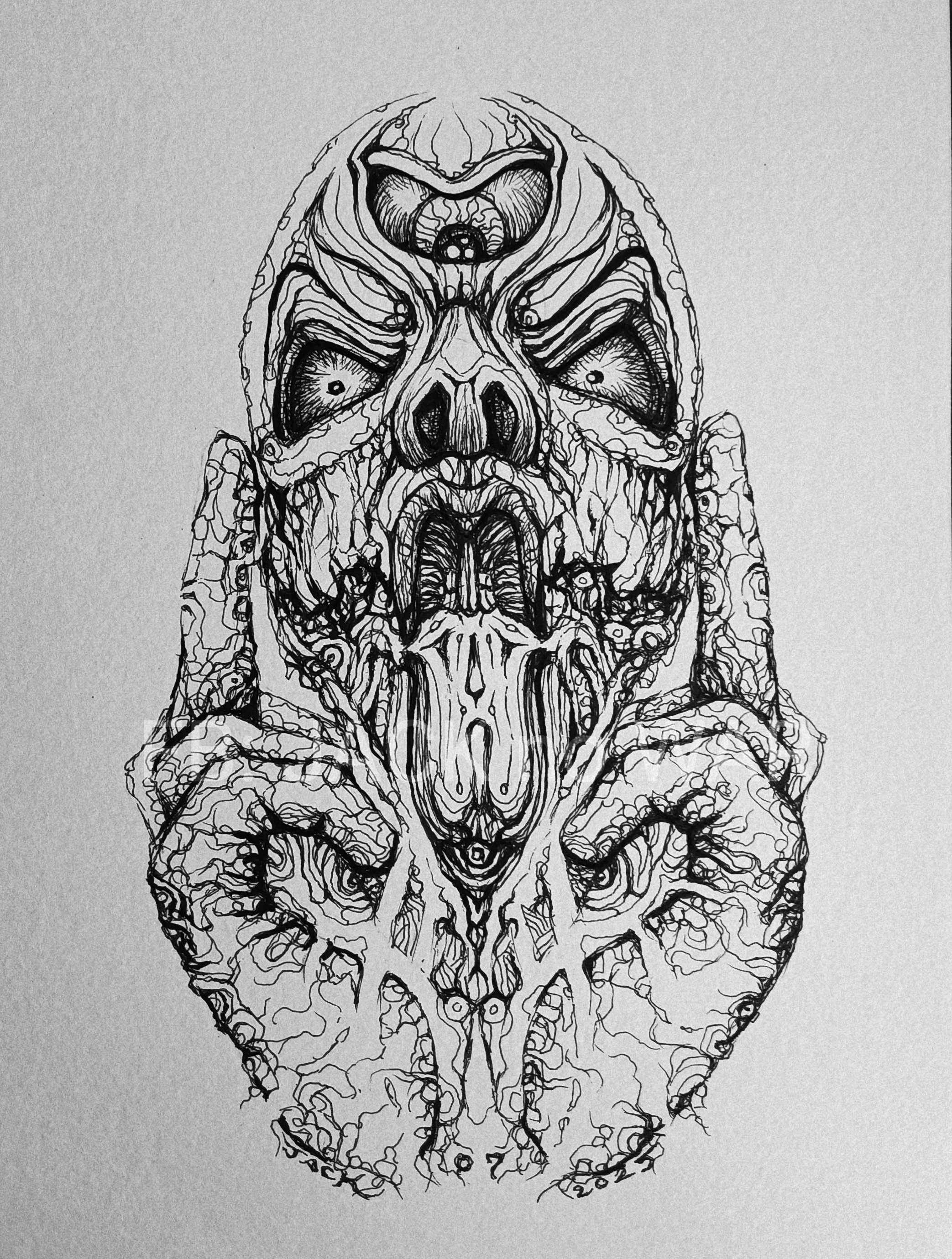 Surreal Portrait 23 (โทสะ ทาส) งานวาดเส้นปากกา หมึกดำ กระดาษร้อยปอนด์ (200 แกรม) ขนาด 21 × 29.7 cm. A4