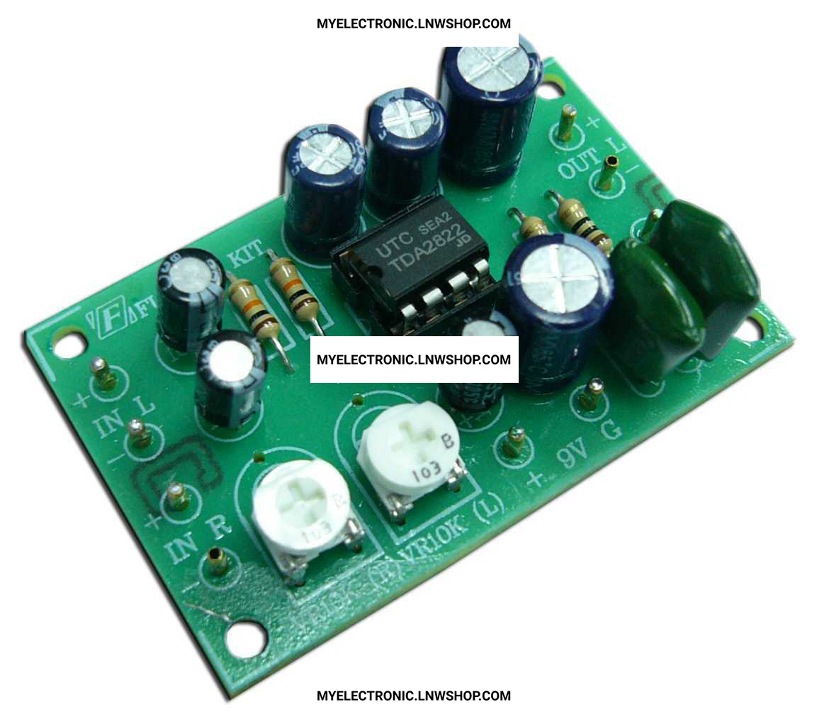 ชุดคิทFK673วงจรขยายเสียง1+1Wใช้IC TDA2822M(ยังไม่ประกอบลงPCB)