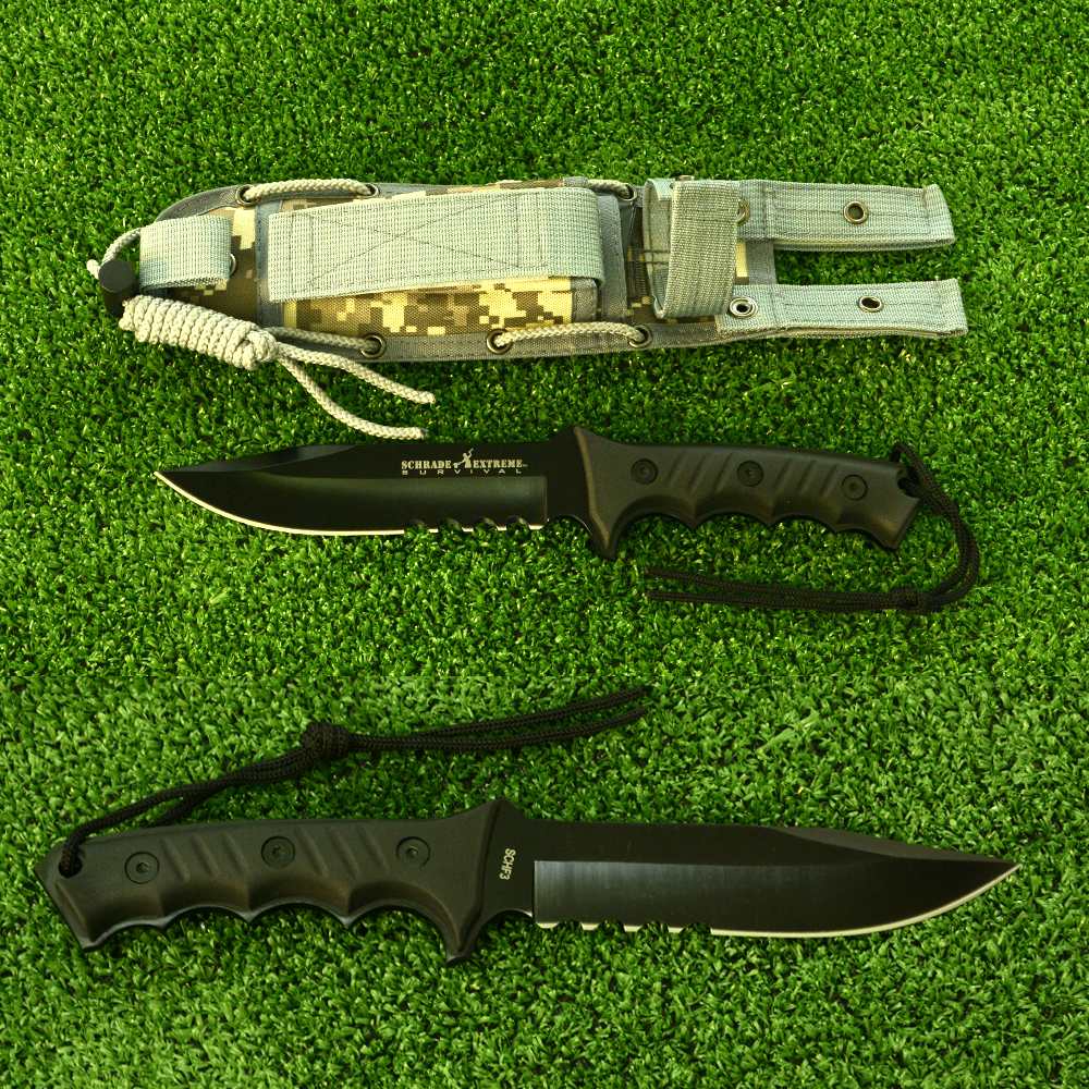 SES-96 มีดเดินป่า มีดแคมปิ้ง SCHRADE EXTREME SURVIVAL FULL TANG ด้ามยางหุ้มเหล็กยาวประมาณ 12 นิ้ว. 1 640 กรัม ดำ 30 ซม.