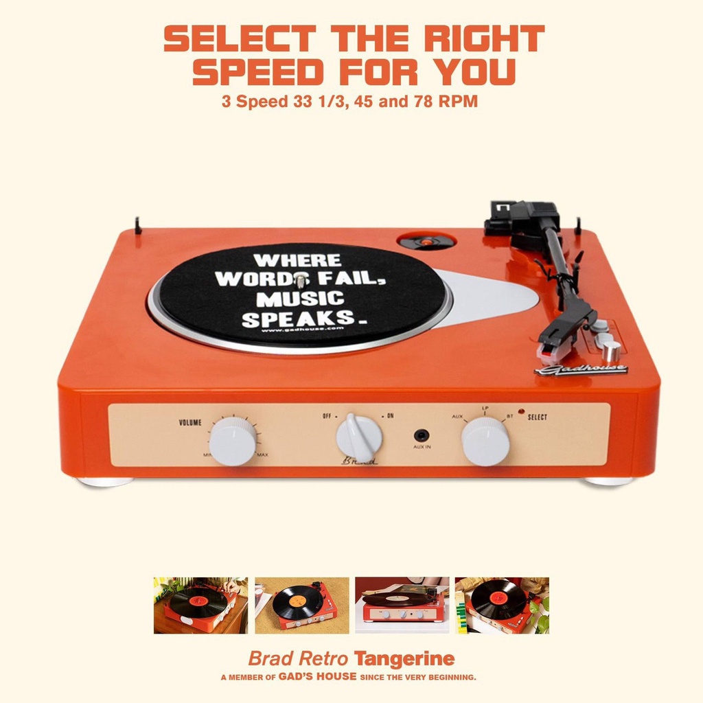 เครื่องเล่นแผ่นเสียง Gadhouse Brad Retro MKII Turntable สี Tangerine โมเดล 2024 ประกันศูนย์ไทย Mark 2 รุ่นใหม่ล่าสุด