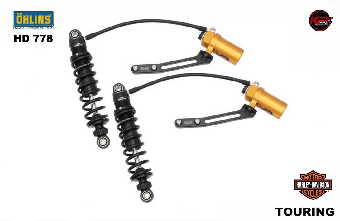 โช๊คอัพหลัง OHLINS HD 778 (310,5 mm, blackline, golden reservoir) FOR HARLEY DAVIDSON TOURING