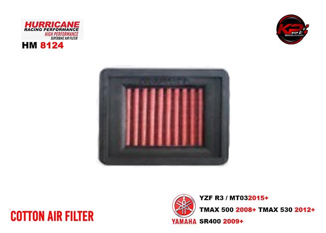 กรองอากาศ HURRICANE FOR YAMAHA R3/MT03 TMAX500/530 SR400 (COTTON) HM8124