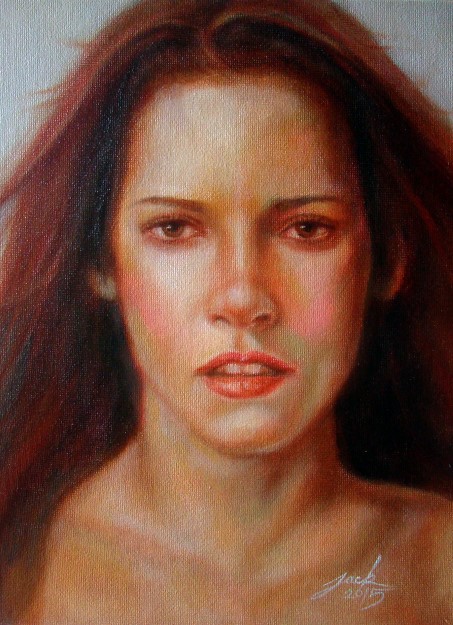 "Kristen Stewart" ภาพวาดสีน้ำมัน งานเพ้นท์บนผ้าใบ canvas panel ขนาด 9 x 12 นิ้ว