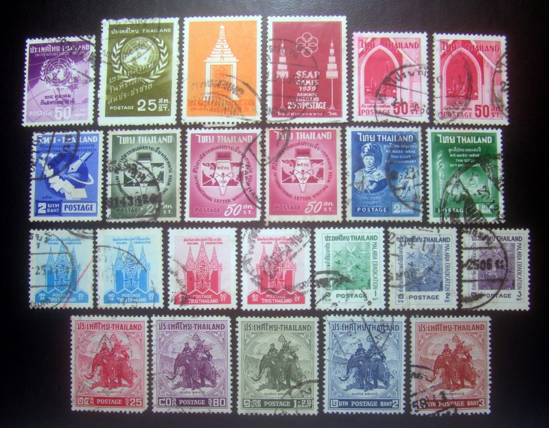 s2964-แสตมป์ชุดพระนเรศวร ปี 2498 ครบชุด 5 ดวง + แสตมป์ปี 2500-05 ตกเศษ จำนวน 19 ดวง ใช้แล้ว ราคาเบา น่าสะสมครับ