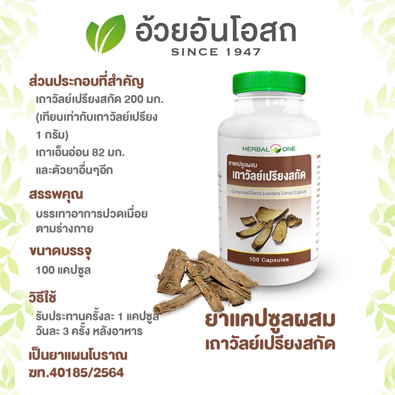 ยาแคปซูลผสมเถาวัลย์เปรียงสกัด อ้วยอันโอสถ เฮอร์บัลวัน Herbal One