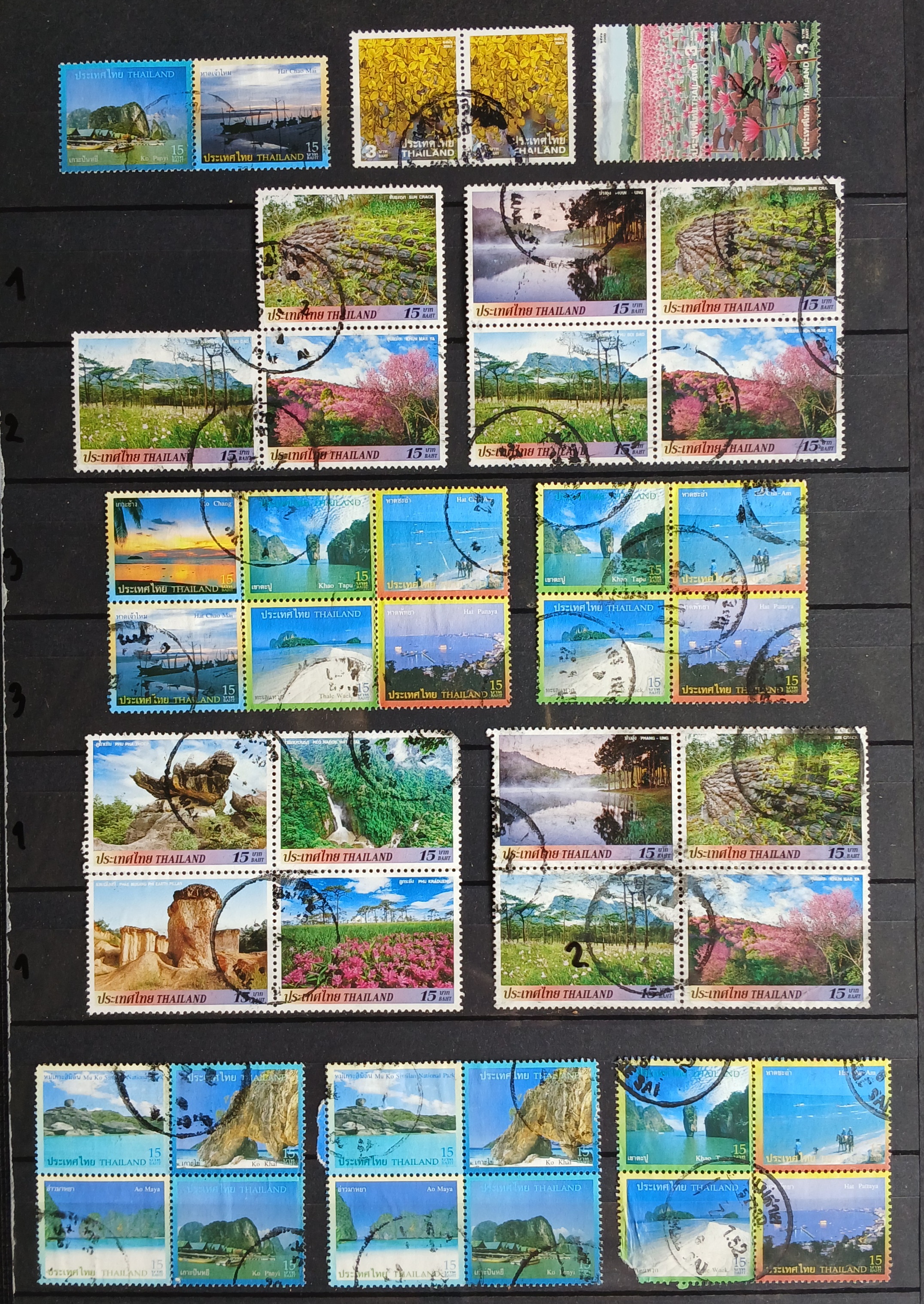 s3467-แสตมป์ไทยใช้แล้ว มีเดี่ยว,บล็อก,คู่,ดวงติดกัน รวม 140 ดวง (ตำหนิขาดมุมไม่นับ)...+ซองจดหมายส่งจริง ติดแสตมป์ไทย 1ซอง ...+ซองจดหมายส่งจริง ต่างประเทศมาไทย 1 ซอง