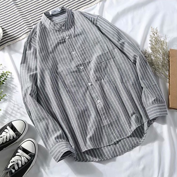 ✅ ลดล้างสต๊อค (S9 ลายทางยาวคอจีน) เสื้อเชิ้ตคอจีน แขนยาว Shirt แฟชั่น เสื้อเที่ยว M L XL XXL 2XL
