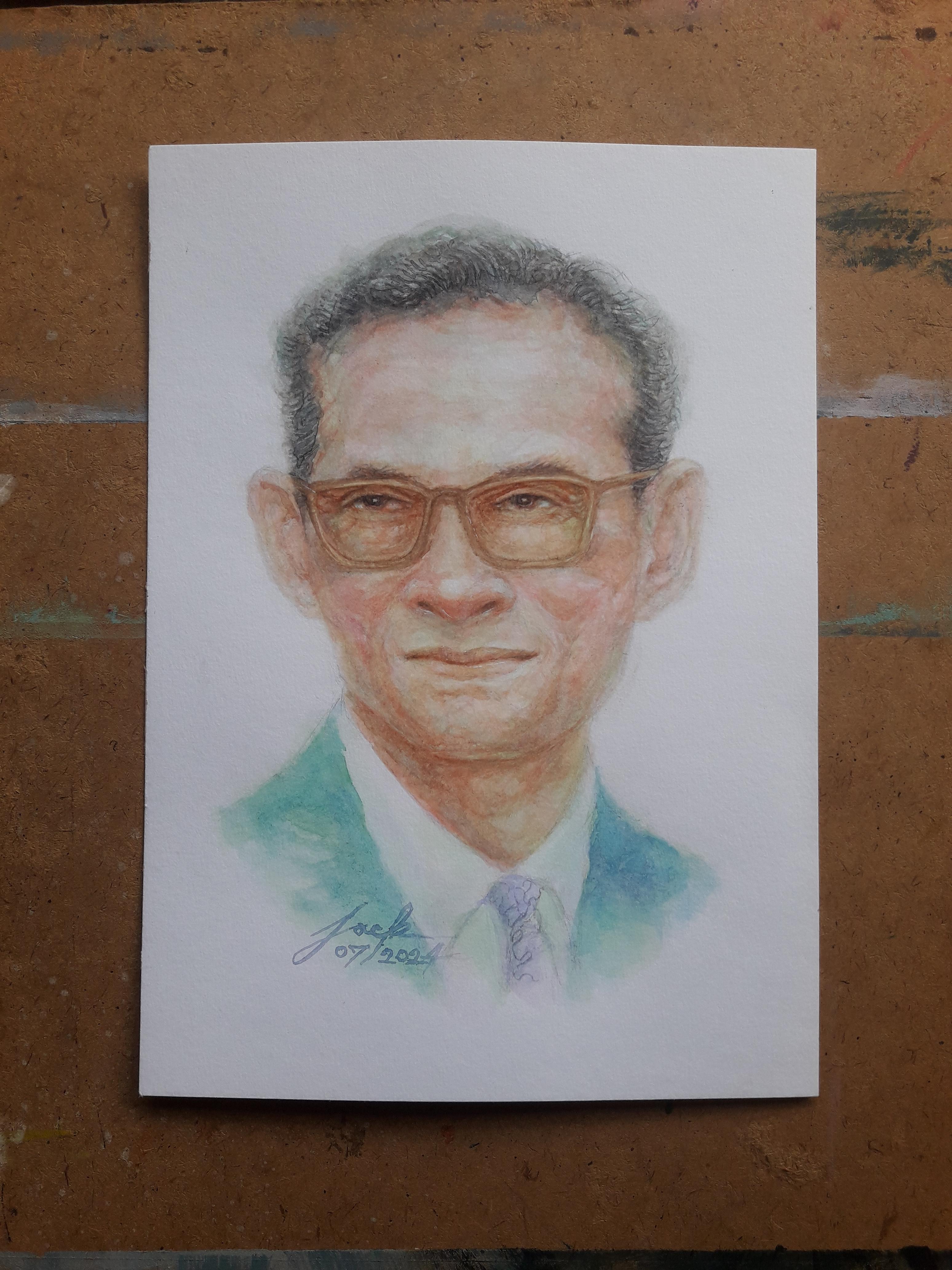 ภาพวาดในหลวง รัชกาลที่ 9 ภาพวาดสีน้ำ บนกระดาษ Canson 320 แกรม ขนาด [A4] 21 cm. x 29.7 cm.งานวาด ไม่ใช่ภาพพิมพ์หรือโปสเตอร์ครับ