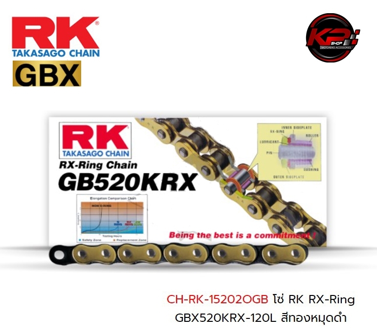 โซ่ RK RX-Ring GBX520KRX-120L สีทองหมุดดำ เบอร์ 520
