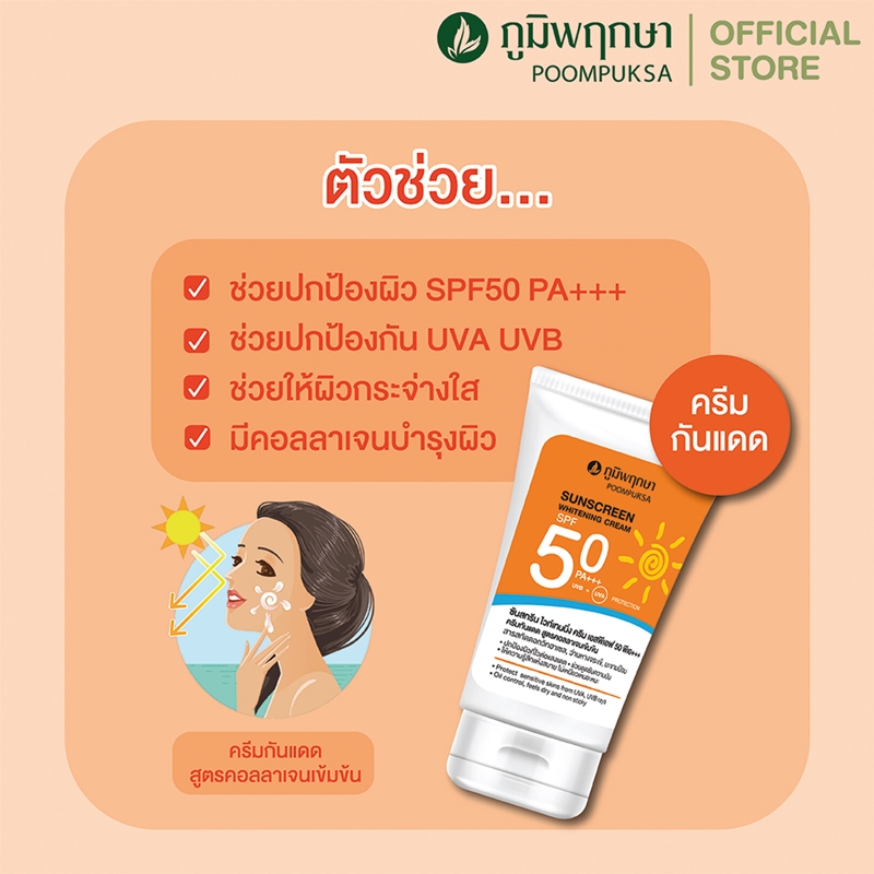 ครีมกันแดดคอลลาเจน SPF50PA+++ภูมิพฤกษา 50กรัม