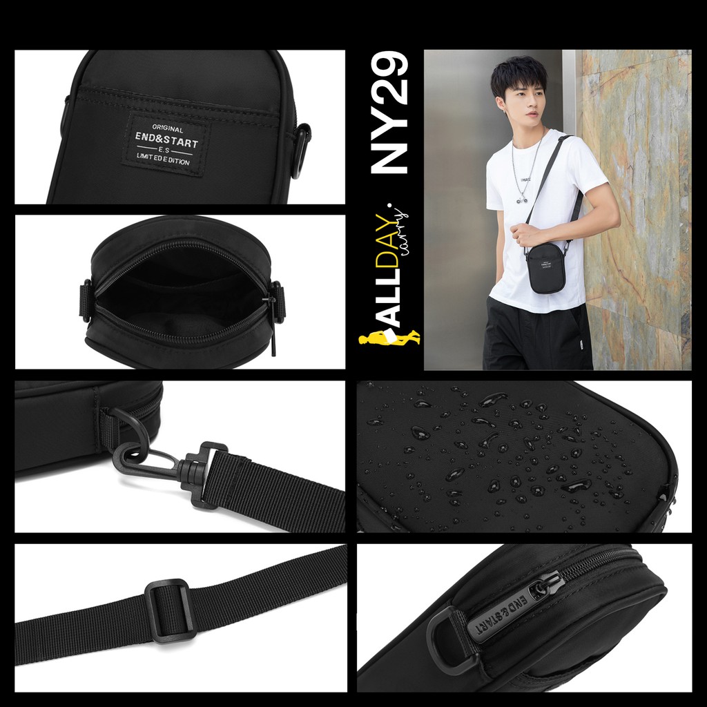 มาใหม่! NY29 กระเป๋าสะพายข้าง สีดำ สวยเท่ ผ้า Nylon กันน้ำ ผู้ชาย ผู้หญิง