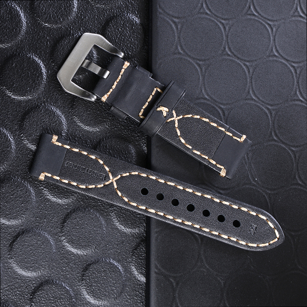 WS-42-59 สายนาฬิกาหนังแท้ GENUINE LEATHER WATCH BAND ขนาด 22 มิล อุปกรณ์เสริมนาฬิกาชายและหญิง ชิ้น 225 กรัม Brown -Black 22 mm