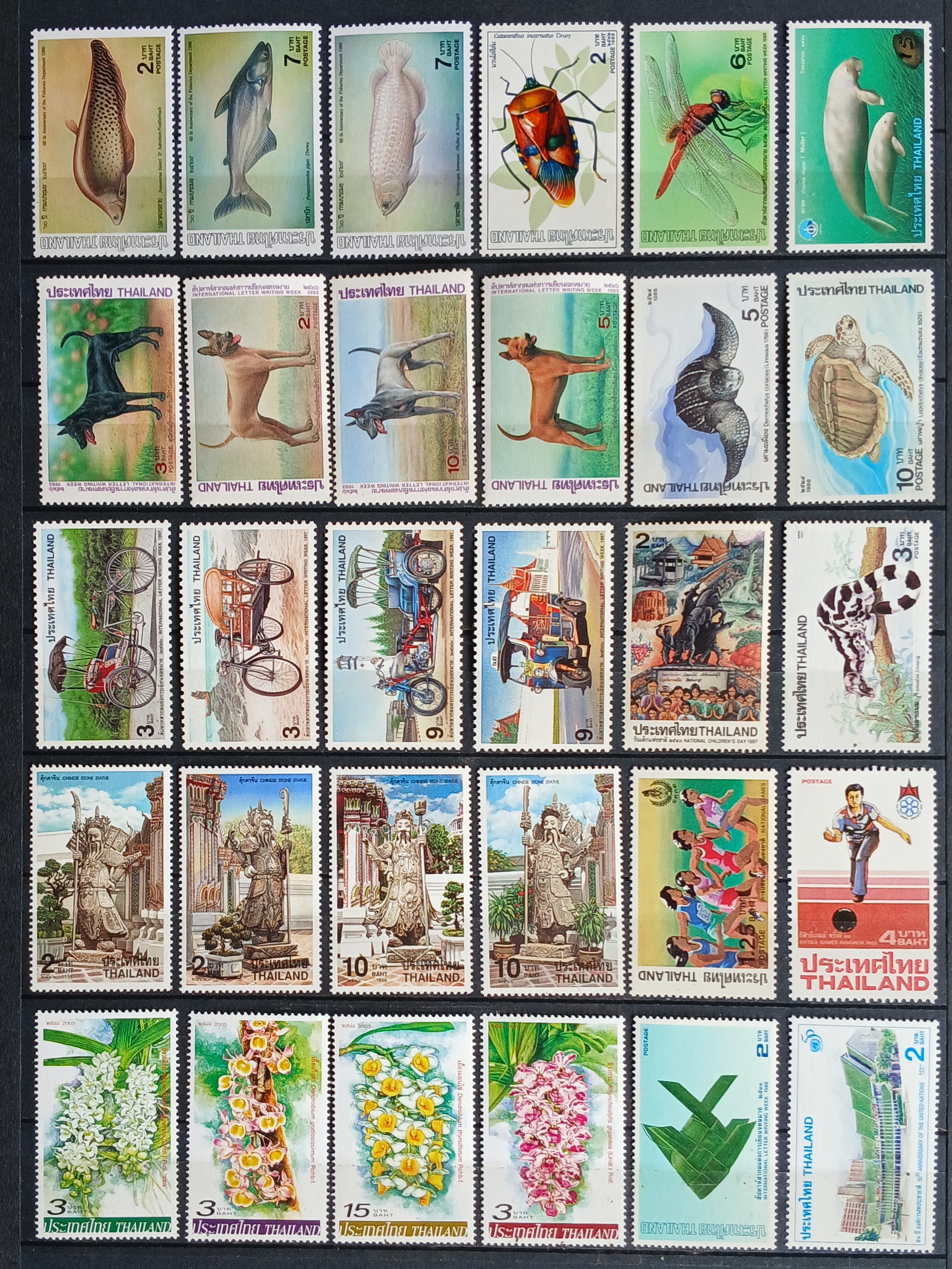 s3410-แสตมป์ไทย ยังไม่ใช้ 80 ดวง (ราคาคู่มือ 1300.-/ราคาหน้าดวง 282.-) มีครบชุด ดวงเดี่ยว ดวงเศษ ส่วนใหญ่ดี (มีรอยสนิม 4 ดวง) พิจารณาตามภาพครับ ..+ไปรษณียบัตร พิมพ์พระรูป ร.9 และวาระ จำนวน 2 ใบ