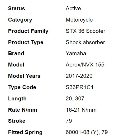 โช๊คหลัง OHLINS YA 786 FOR YAMAHA AEROX155 2018-2020