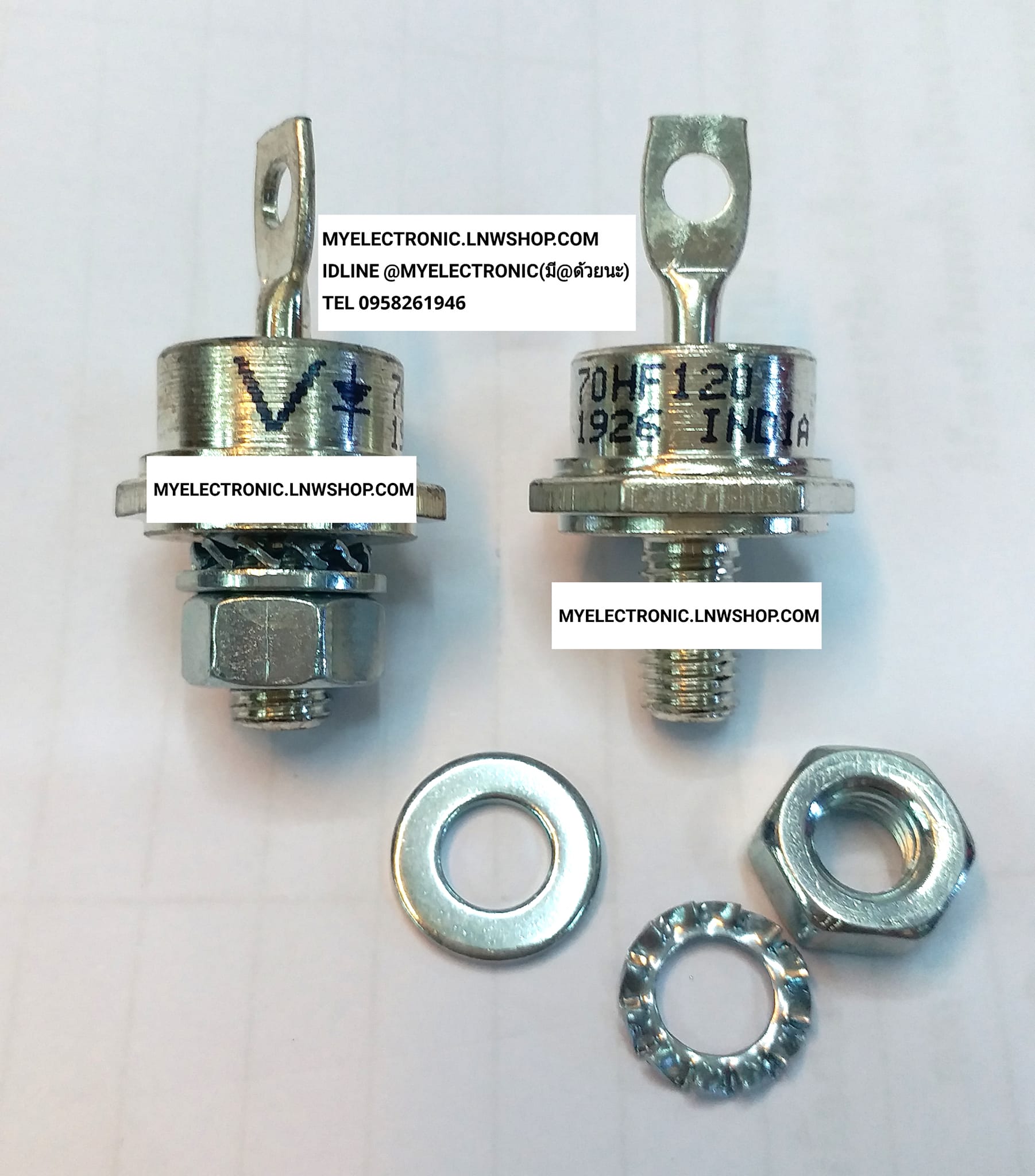 ขาย ไดโอด70HF120 DIODE 70A1200V ไดโอดเหล็กขันน็อต ยี่ห้อ IR VISHAY ของแท้ ไดโอด ลูกศรชี้ลง ราคา ตัวละ . . . . หน่วย บาท
