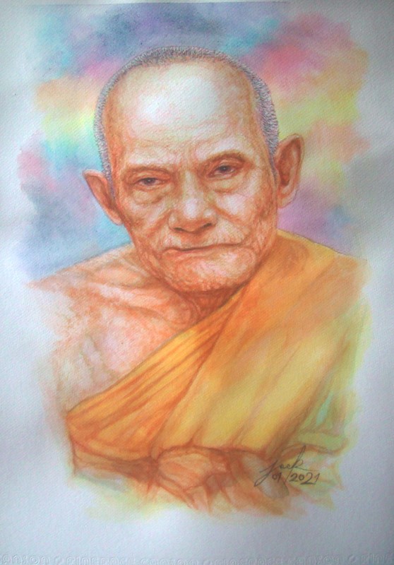 หลวงปู่พวง วัดสหกรณ์รังสรรค์ จ.สระบุรี ภาพวาดสีน้ำ บนกระดาษ Canson 320 แกรม ขนาด A3 งานวาดต้นฉบับ ไม่ใช่ภาพพิมพ์หรือโปสเตอร์ครับ