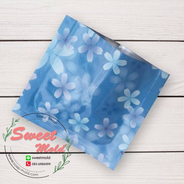 ถุงซองฟอยล์สีฟ้าลายดอกไม้ 100 ชิ้น ขนาด 10x10 cm. รหัสสินค้า: 005075