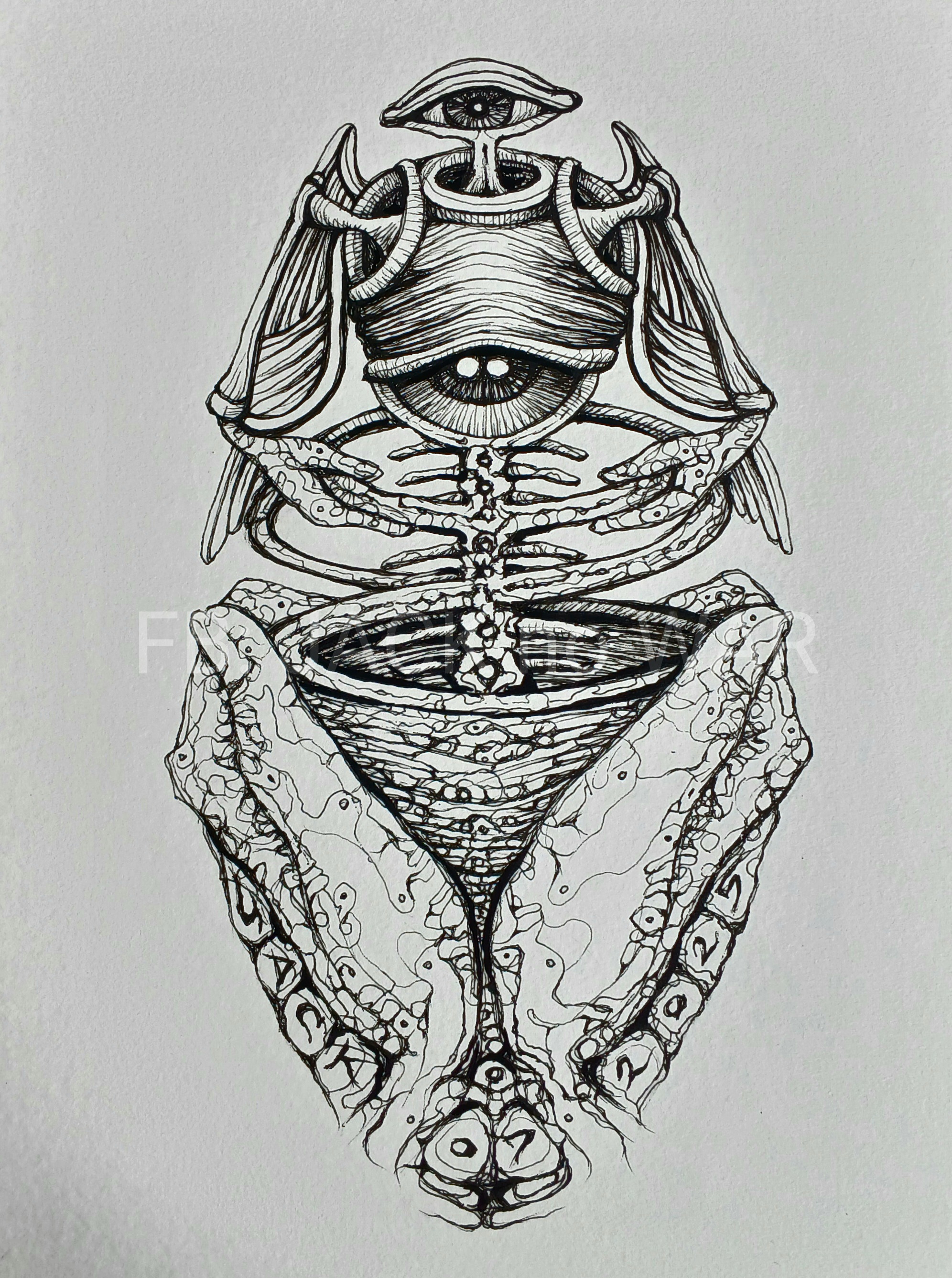 Surreal Portrait 25 (โมหะ ฐานะ) งานวาดเส้นปากกา หมึกดำ กระดาษร้อยปอนด์ (200 แกรม) ขนาด 21 × 29.7 cm. A4