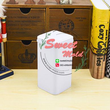 กระป๋องสี่เหลี่ยมสีขาวแบบฝาปิดด้านบน 7.4x7.4x14.4 cm. 10 ชิ้น : 005393