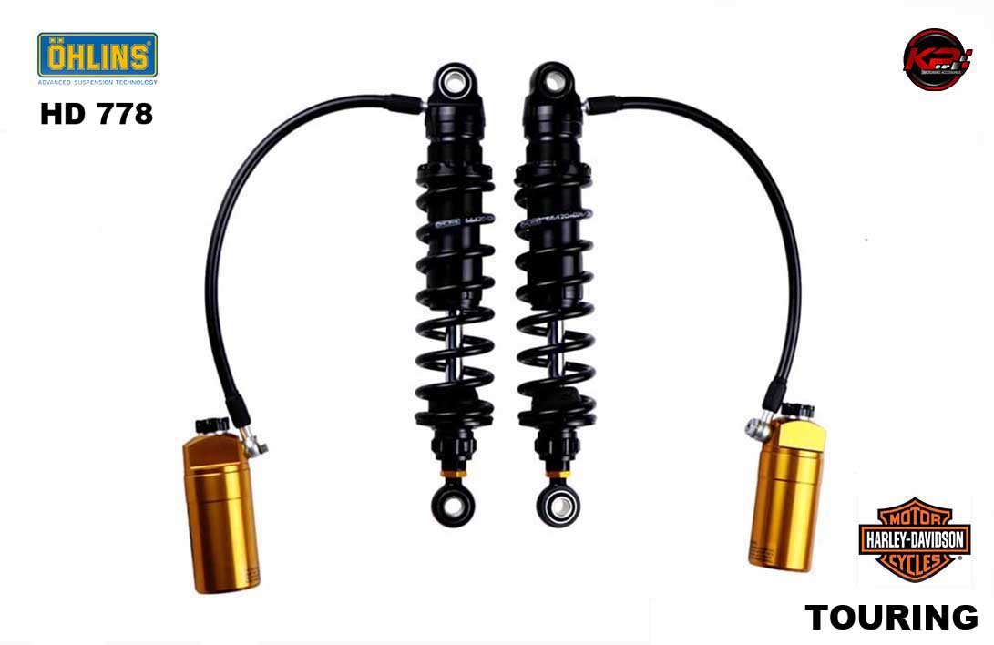 โช๊คอัพหลัง OHLINS HD 778 (310,5 mm, blackline, golden reservoir) FOR HARLEY DAVIDSON TOURING