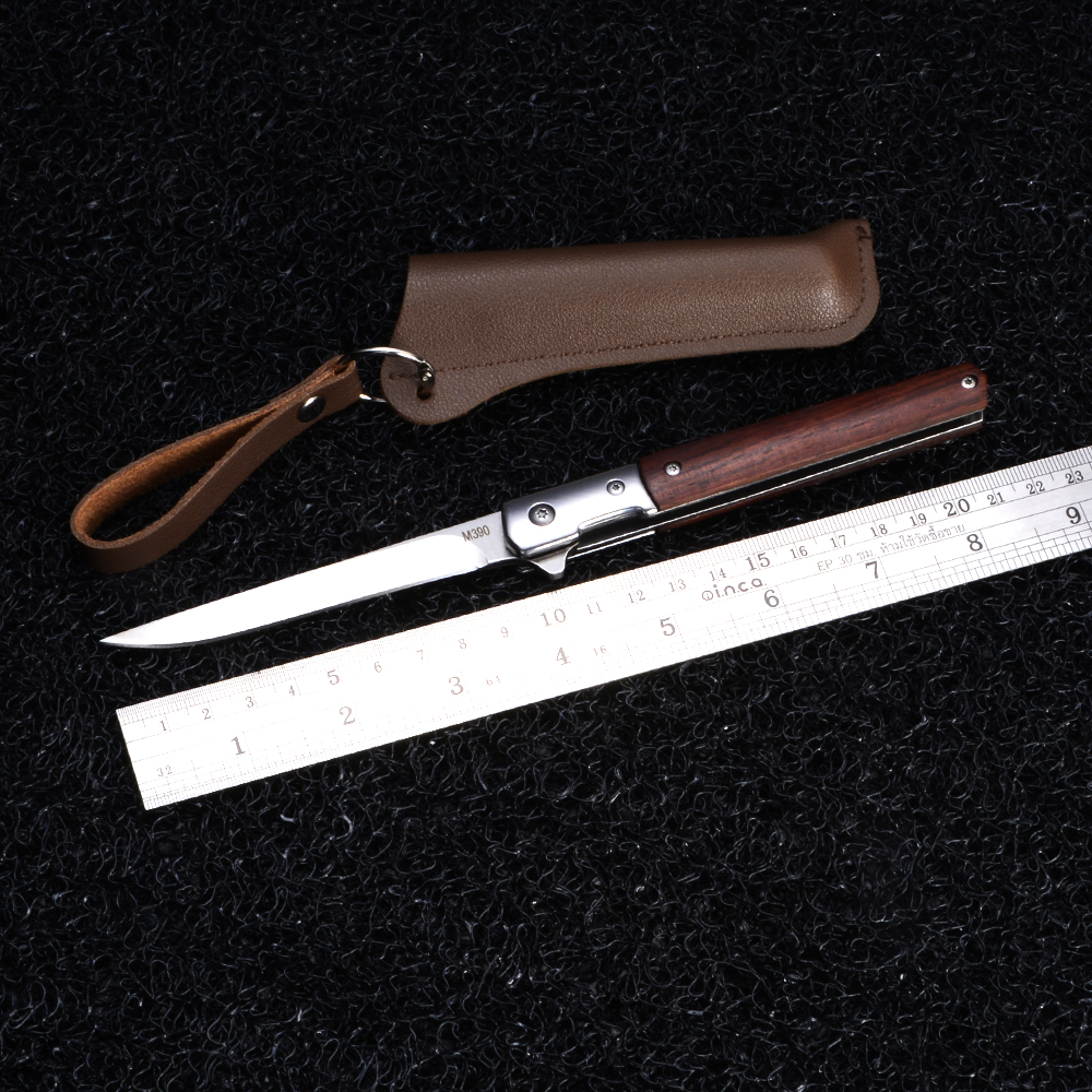 มีดพับ มีดพับพกพา มีดแคมป์ปิ้ง มีดเดินป่า แถมซองหนังอย่างดี Small Folding Knife SM-01 M390 ยาว 21.5 ซม. 1 185 กรัม Silver 21.5 cm.