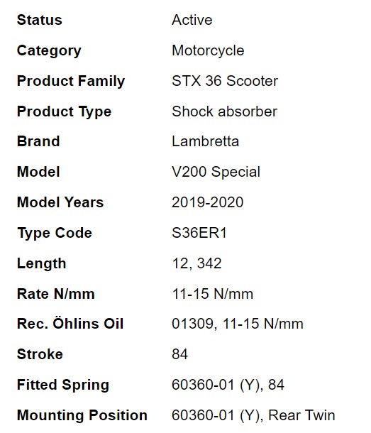 โช๊คหลัง OHLINS LA 941 FOR LAMBRETTA V200