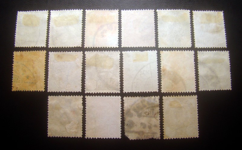 ((--ครบชุด--)) s3099-แสตมป์รัชกาลที่ 5 ชุดที่ 3 พระพักตร์ข้าง พ.ศ.2442 ครบชุด 16 ดวง ใช้แล้ว มีติดตราประทับหายาก ราคาเบา น่าสะสมครับ