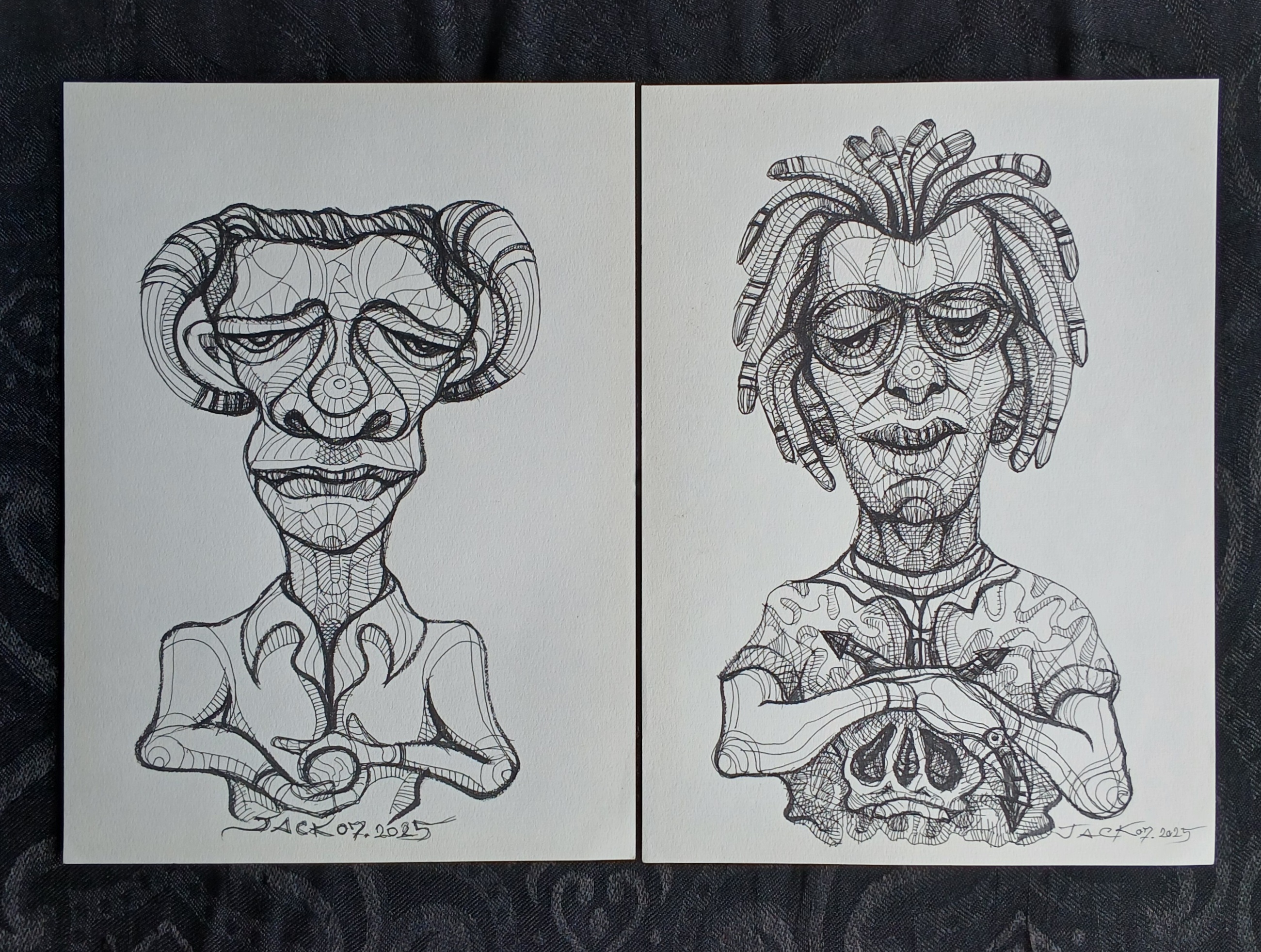 Surreal Portrait14 (Dread H)+ 15 (HM) วาดเส้นปากกา หมึกดำ กระดาษ 160 แกรม ขนาด 21×28.5 cm.