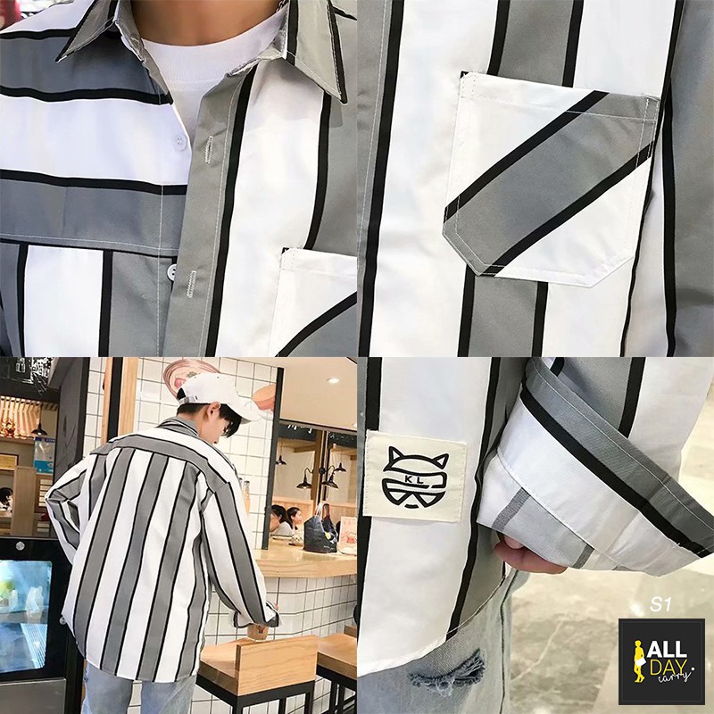 ✅ ลดล้างสต๊อค (S1 ลายทาง) เสื้อเชิ้ตแขนยาว Shirt แฟชั่น เสื้อเที่ยว M L XL XXL 2XL