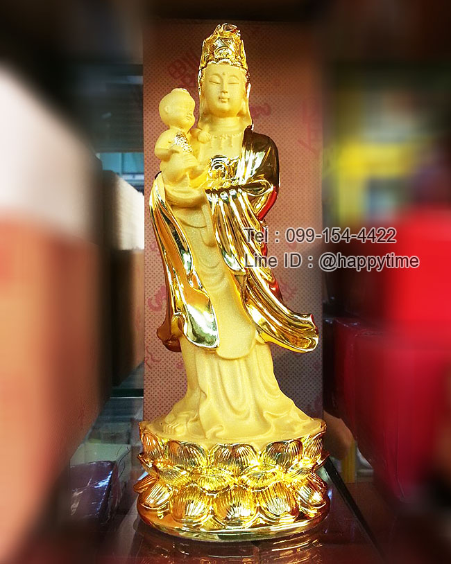 เจ้าแม่กวนอิมอุ้มเด็ก เนื้อทอง ไซส์ 9 นิ้ว