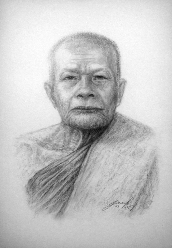 หลวงพ่อแดง วัดเขาบันไดอิฐ เพชรบุรี ภาพวาดดินสอ ชาโคล กระดาษ 100 ปอนด์ ขนาด A3 งานวาดต้นฉบับ ไม่ใช่ภาพพิมพ์หรือโปสเตอร์ครับ