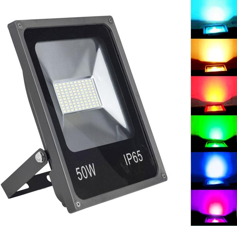 คุ้มค่า !! ไฟประดับ ไฟปีใหม่ สปอร์ตไลท์ led สี rgb 50W สลับเปลี่ยนสีเองอัตโนมัติ 16 เฉดสี ให้แสงสีสวยงาม สำหรับเป็นตกเเต่งอาคาร สวน ทางเดิน ตึก ไฟส่องป้าย ควบคุมการใช้งานด้วยรีโมทคอนโทรล จำนวน 1 ชิ้น รุ่น slim 220V