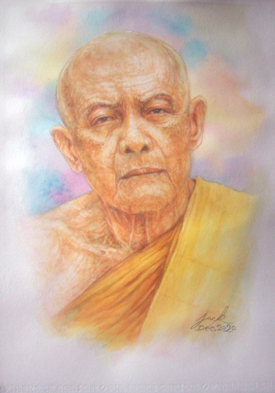 หลวงปู่ทิม วัดละหารไร่ จ.ระยอง ภาพวาดสีน้ำ บนกระดาษ Canson 320 แกรม ขนาด A3 งานวาดต้นฉบับ ไม่ใช่ภาพพิมพ์หรือโปสเตอร์ครับ