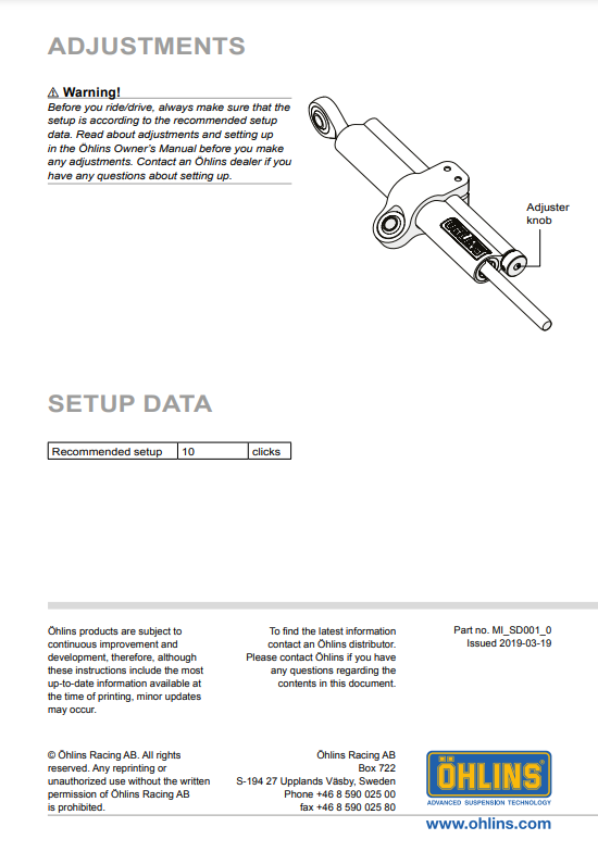 กันสะบัด OHLINS SD 001 FOR Stroke 68 TI