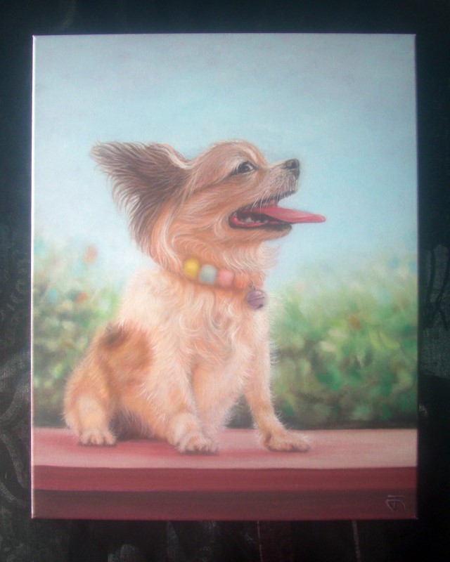 Custom oil painting Pet Portrait ภาพวาดสีน้ำมันบนเฟรมผ้าใบ ขนาด 40 x 50 cm. Art commission