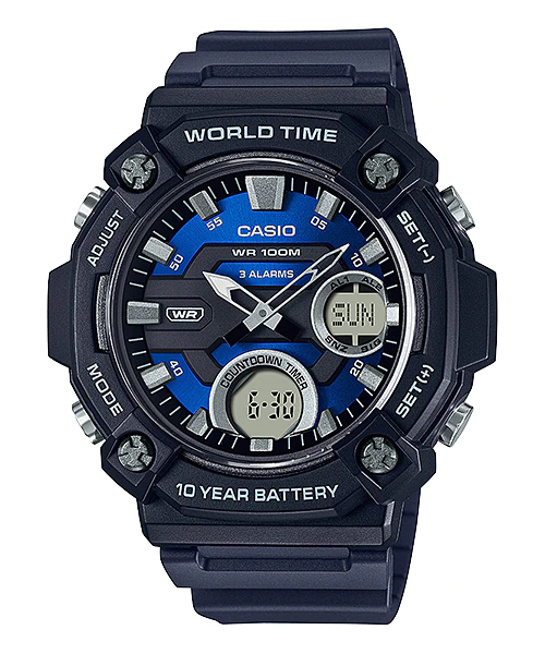 AEQ-120W-2AV | ระบบผสมอะนาล็อก-ดิจิตอล | วัยหนุ่มสาว | นาฬิกา | CASIO (10-YEAR BATTERY)