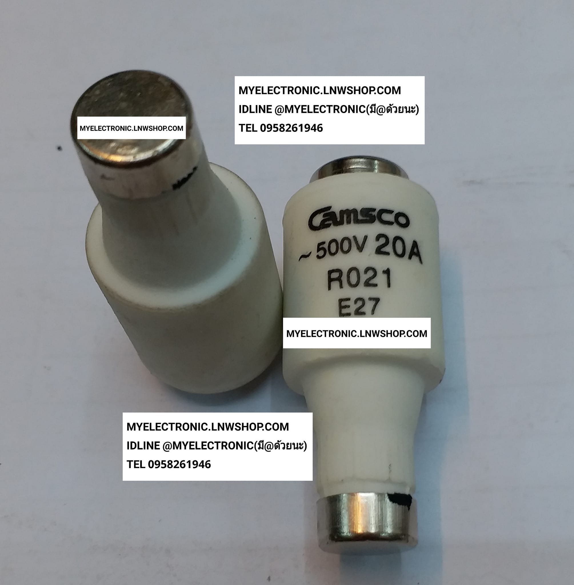 ขาย ฟิวส์20A500V ฟิวส์กระเบื้องขวดนม20A ฟิวส์20A 500V ฟิวส์20Aกระเบื้องขวดนม ฟิวส์E27 ฟิวส์R021 FUSE ฟิวส์ กระเบื้อง เซรามิค สีขาว E27 R021 ยี่ห้อ CAMSO SHINOKAWA ของแท้ ยี่ห้อ ราคา ตัวละ . . . .หน่วย บาท
