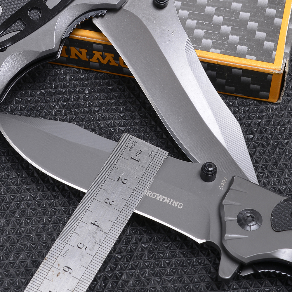 203-มีดพับ Browning DA97 ใบมีดสปริงดีด ด้ามโลหะ ยางดำ ใบมีดสแตนเลสดำ 22 ซม. 2 390 กรัม ดำ 22.5 ซม.