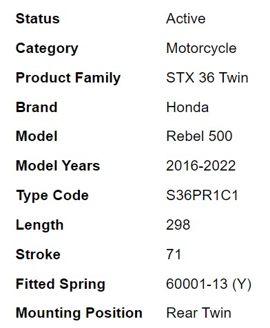 โช๊คหลัง OHLINS HO 718 FOR HONDA REBEL 300/500 (OHLINS รับประกัน 2 ปี)