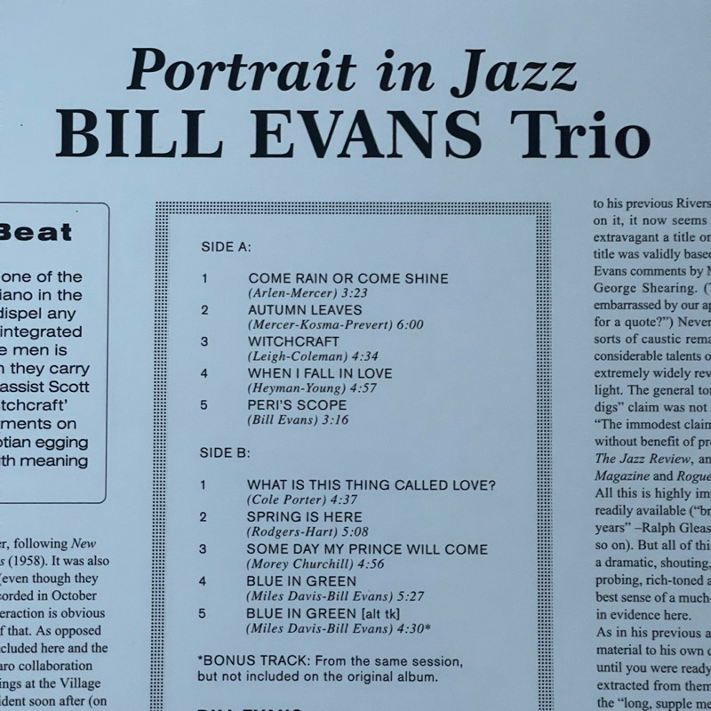 แผ่นเสียง The Bill Evans Trio - Portrait In Jazz ,Black Vinyl, LP, Album, Reissue, Remastered, EU ,มือหนึ่ง ซีล