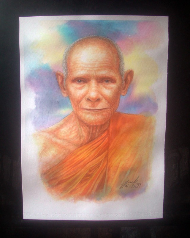 หลวงพ่อเดิม วัดหนองโพ จ.นครสวรรค์ ภาพวาดสีน้ำ บนกระดาษ Canson 320 แกรม ขนาด A3 งานวาดต้นฉบับ ไม่ใช่ภาพพิมพ์หรือโปสเตอร์ครับ