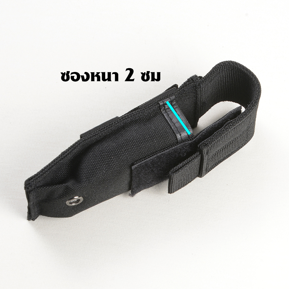 Sheath-01-02 ซองไนลอน ซองใส่มีด วัสดุผ้าไนลอน ผ้าแคนวาส สำหรับใส่มีดพับและอื่นๆ ขนาดดูจากรูป 2 110 กรัม ดำ-ลายพราง 14 ซม.