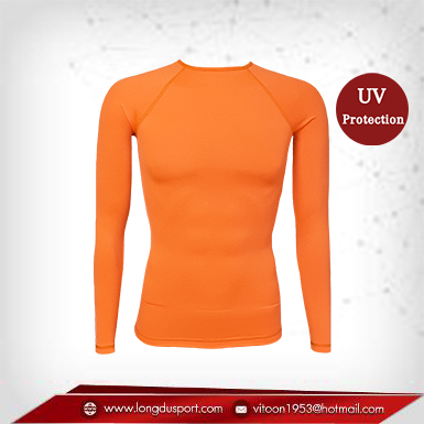 เสื้อรัดกล้ามเนื้อ แขนยาวคอกลม สีส้ม มี Size S M L XL
